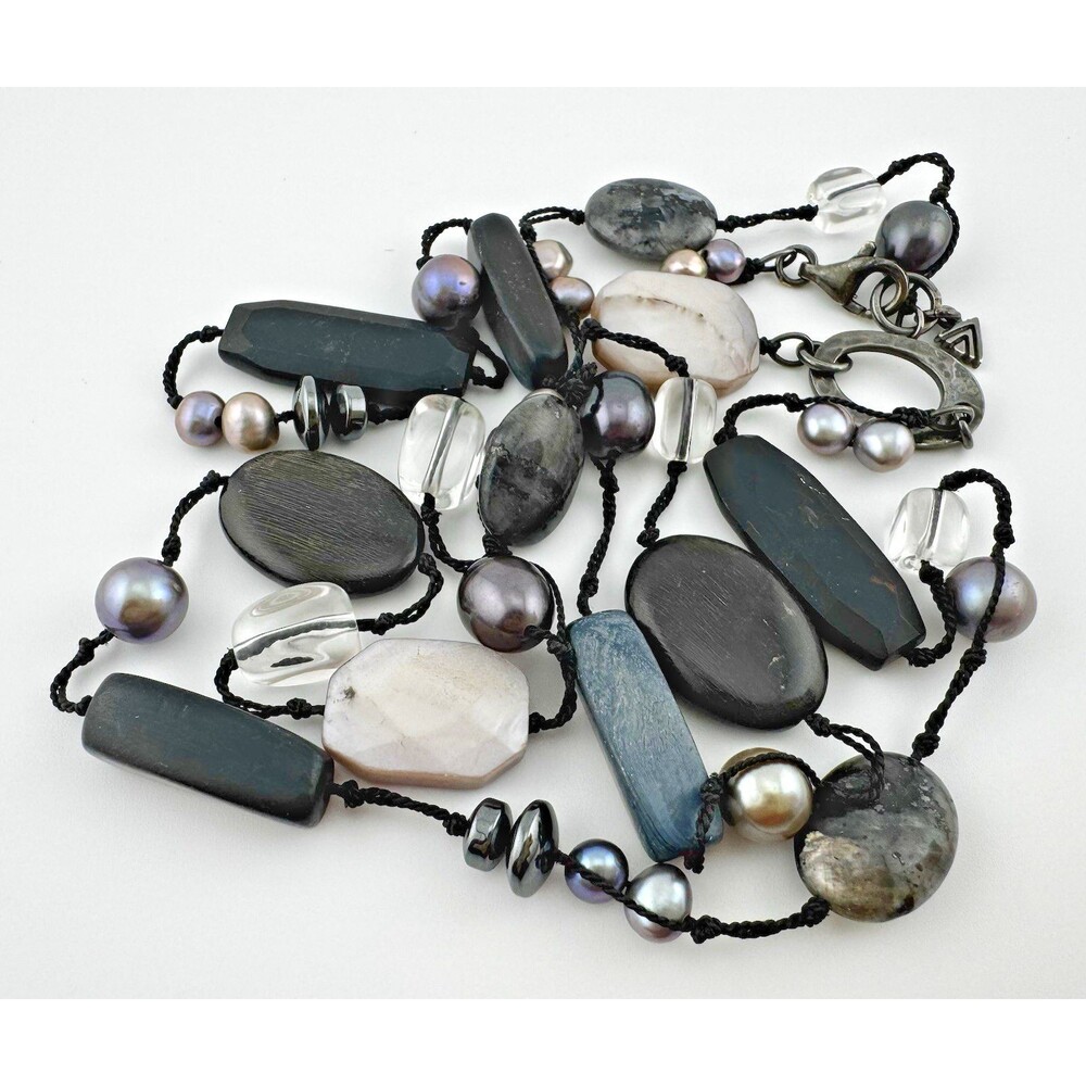 Silpada Sterling Necklace Freshwater Pearls MOP .925 Glass Soapstone w/Box 36”
